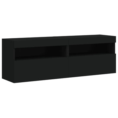 TV-seinäkaapit LED-valoilla 2 kpl musta 60x30x40 cm