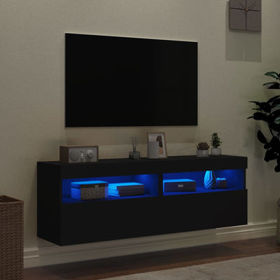 TV-seinäkaapit LED-valoilla 2 kpl musta 60x30x40 cm