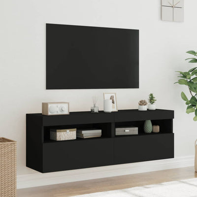 TV-seinäkaapit LED-valoilla 2 kpl musta 60x30x40 cm