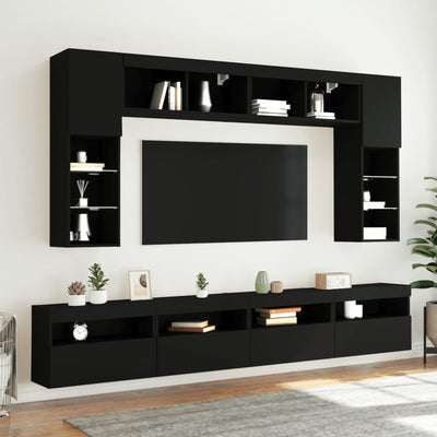 TV-seinäkaapit LED-valoilla 2 kpl musta 60x30x40 cm