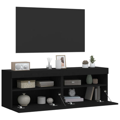 TV-seinäkaapit LED-valoilla 2 kpl musta 60x30x40 cm