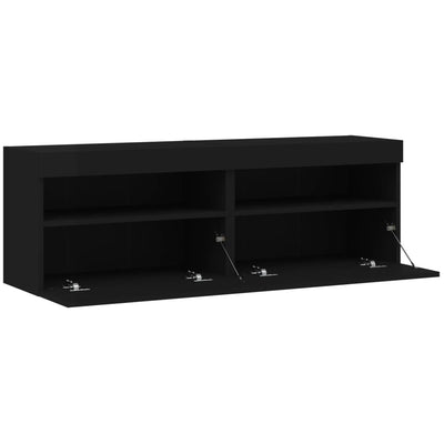 TV-seinäkaapit LED-valoilla 2 kpl musta 60x30x40 cm