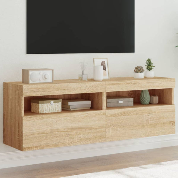 TV-seinäkaapit LED-valoilla 2 kpl Sonoma-tammi 60x30x40 cm