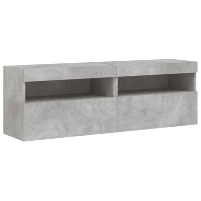 TV-seinäkaapit LED-valoilla 2 kpl betoninharmaa 60x30x40 cm