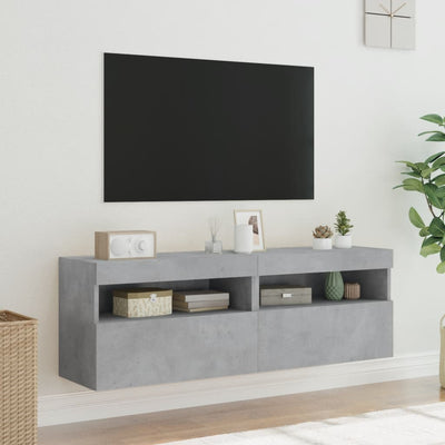 TV-seinäkaapit LED-valoilla 2 kpl betoninharmaa 60x30x40 cm