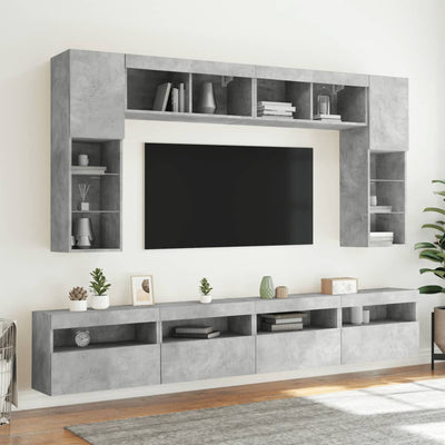 TV-seinäkaapit LED-valoilla 2 kpl betoninharmaa 60x30x40 cm