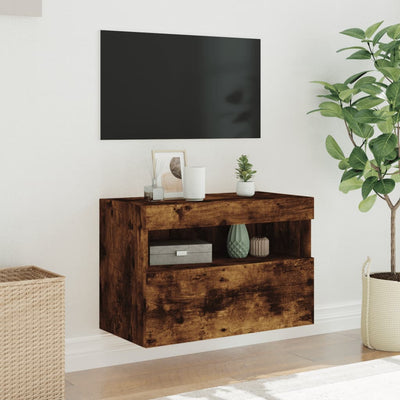 TV-seinäkaappi LED-valoilla savutammi 60x30x40 cm