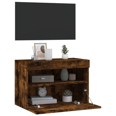 TV-seinäkaappi LED-valoilla savutammi 60x30x40 cm
