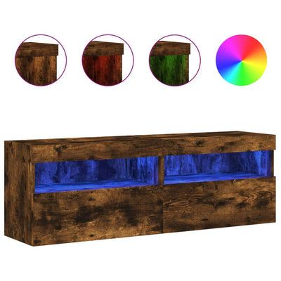 TV-seinäkaapit LED-valoilla 2 kpl savutammi 60x30x40 cm