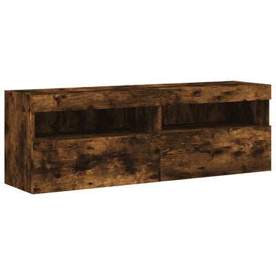 TV-seinäkaapit LED-valoilla 2 kpl savutammi 60x30x40 cm