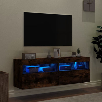 TV-seinäkaapit LED-valoilla 2 kpl savutammi 60x30x40 cm