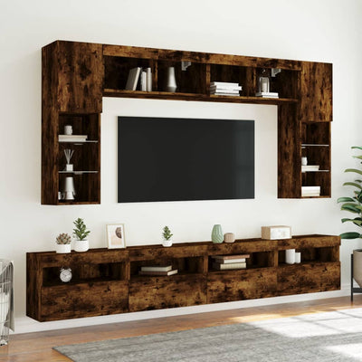 TV-seinäkaapit LED-valoilla 2 kpl savutammi 60x30x40 cm