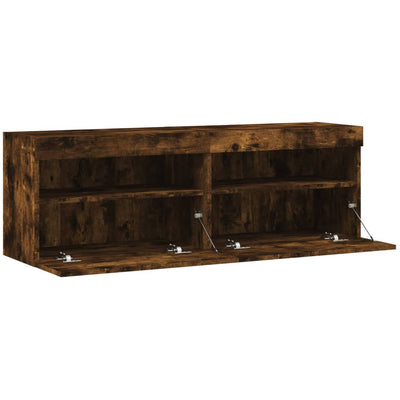 TV-seinäkaapit LED-valoilla 2 kpl savutammi 60x30x40 cm