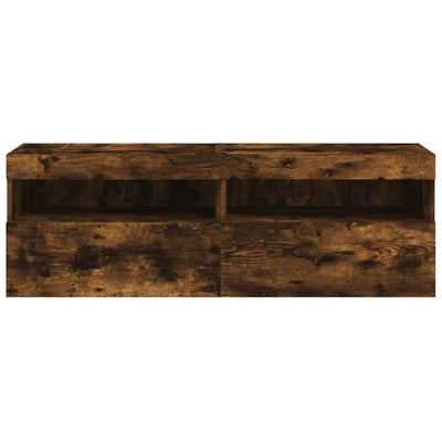TV-seinäkaapit LED-valoilla 2 kpl savutammi 60x30x40 cm