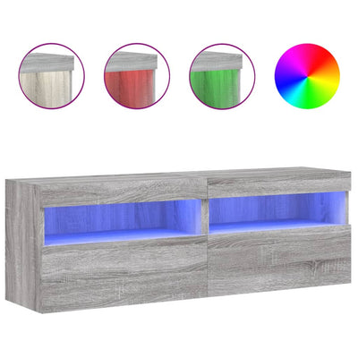 TV-seinäkaapit LED-valoilla 2 kpl harmaa Sonoma 60x30x40 cm