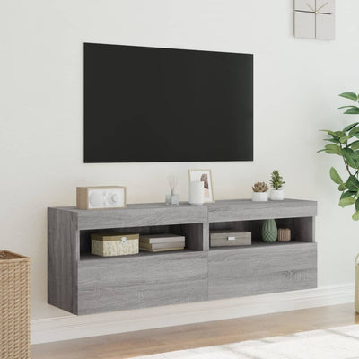 TV-seinäkaapit LED-valoilla 2 kpl harmaa Sonoma 60x30x40 cm