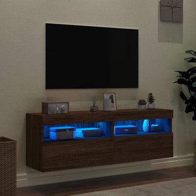 TV-seinäkaapit LED-valoilla 2 kpl ruskea tammi 60x30x40 cm