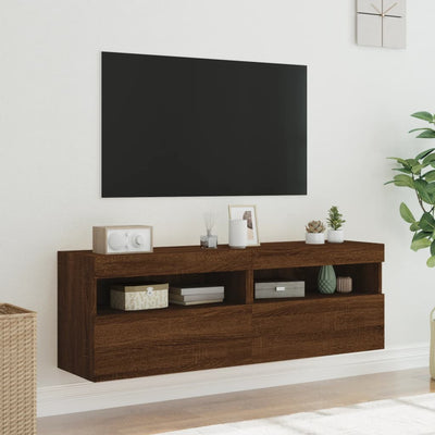TV-seinäkaapit LED-valoilla 2 kpl ruskea tammi 60x30x40 cm