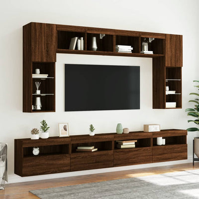 TV-seinäkaapit LED-valoilla 2 kpl ruskea tammi 60x30x40 cm