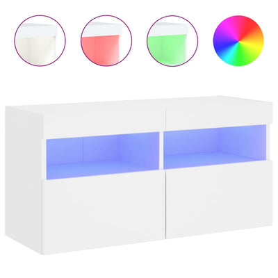 TV-seinäkaappi LED-valoilla valkoinen 80x30x40 cm