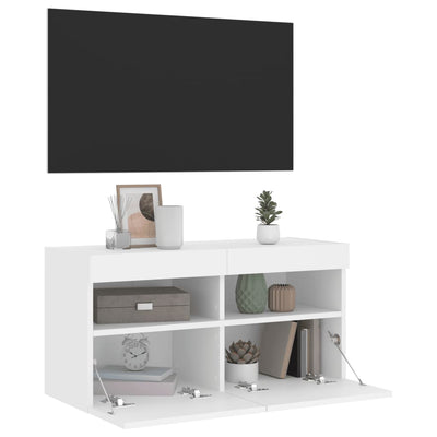 TV-seinäkaappi LED-valoilla valkoinen 80x30x40 cm
