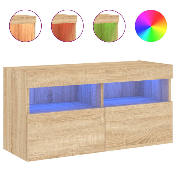 TV-seinäkaappi LED-valoilla Sonoma-tammi 80x30x40 cm