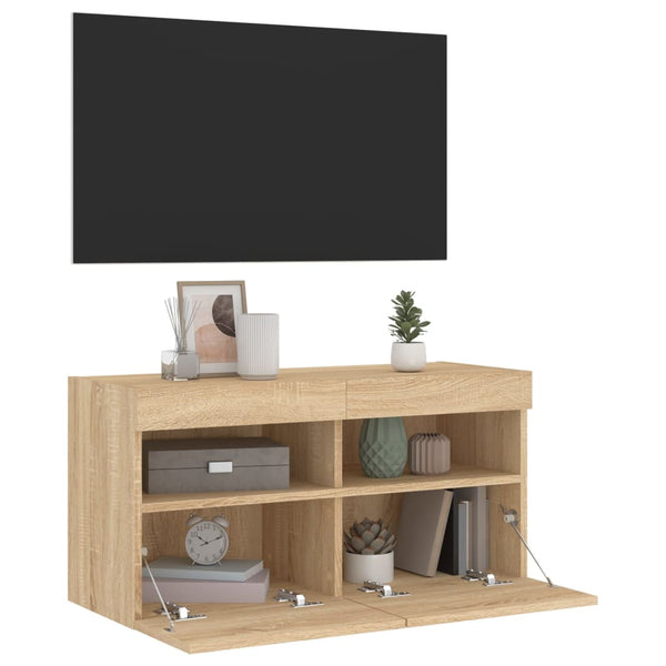 TV-seinäkaappi LED-valoilla Sonoma-tammi 80x30x40 cm
