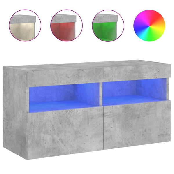TV-seinäkaappi LED-valoilla betoninharmaa 80x30x40 cm