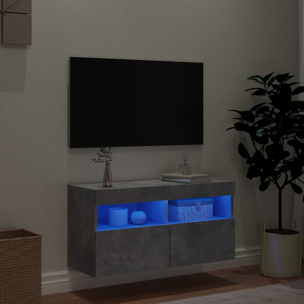 TV-seinäkaappi LED-valoilla betoninharmaa 80x30x40 cm