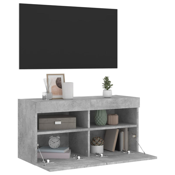 TV-seinäkaappi LED-valoilla betoninharmaa 80x30x40 cm