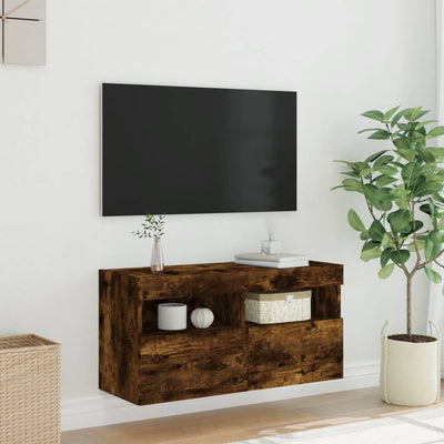 TV-seinäkaappi LED-valoilla savutammi 80x30x40 cm