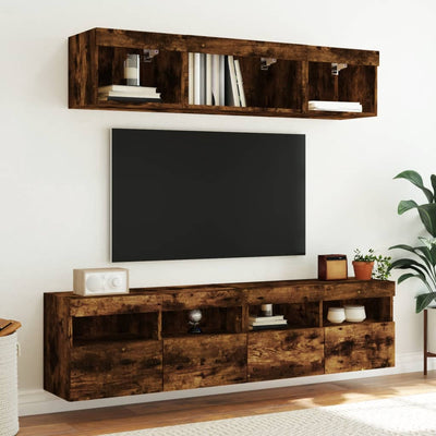 TV-seinäkaappi LED-valoilla savutammi 80x30x40 cm