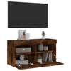 TV-seinäkaappi LED-valoilla savutammi 80x30x40 cm