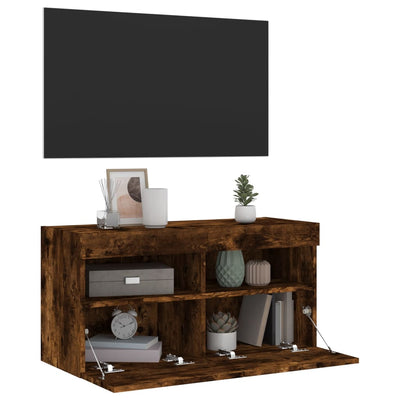 TV-seinäkaappi LED-valoilla savutammi 80x30x40 cm