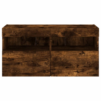 TV-seinäkaappi LED-valoilla savutammi 80x30x40 cm