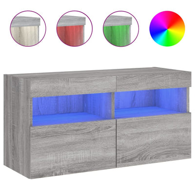 TV-seinäkaappi LED-valoilla harmaa Sonoma 80x30x40 cm