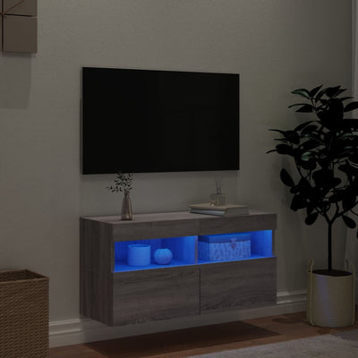 TV-seinäkaappi LED-valoilla harmaa Sonoma 80x30x40 cm