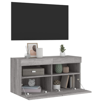 TV-seinäkaappi LED-valoilla harmaa Sonoma 80x30x40 cm
