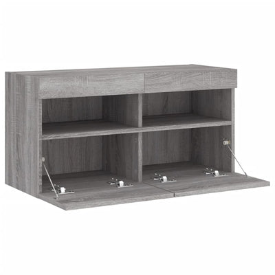 TV-seinäkaappi LED-valoilla harmaa Sonoma 80x30x40 cm