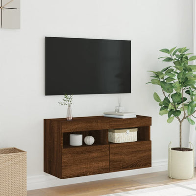 TV-seinäkaappi LED-valoilla ruskea tammi 80x30x40 cm
