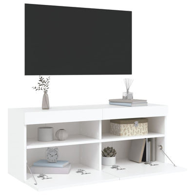 TV-seinäkaappi LED-valoilla valkoinen 100x30x40 cm