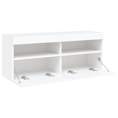 TV-seinäkaappi LED-valoilla valkoinen 100x30x40 cm