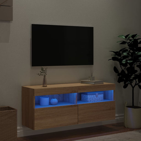 TV-seinäkaappi LED-valoilla Sonoma-tammi 100x30x40 cm