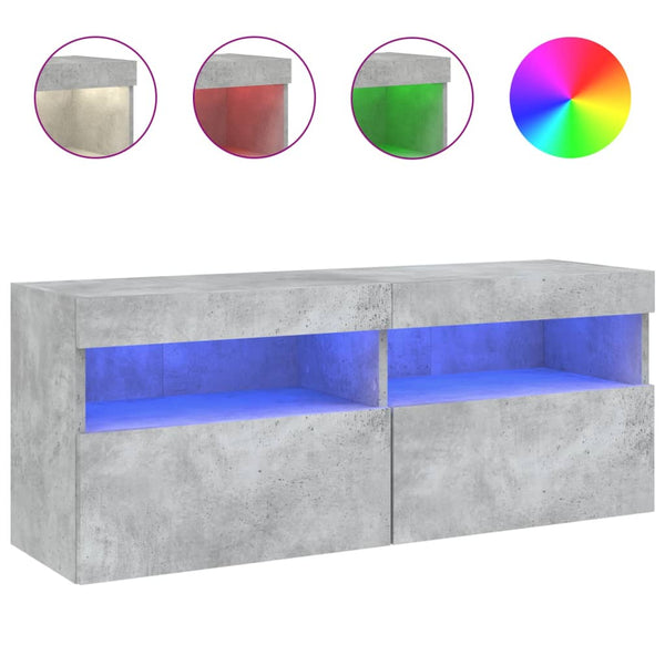 TV-seinäkaappi LED-valoilla betoninharmaa 100x30x40 cm
