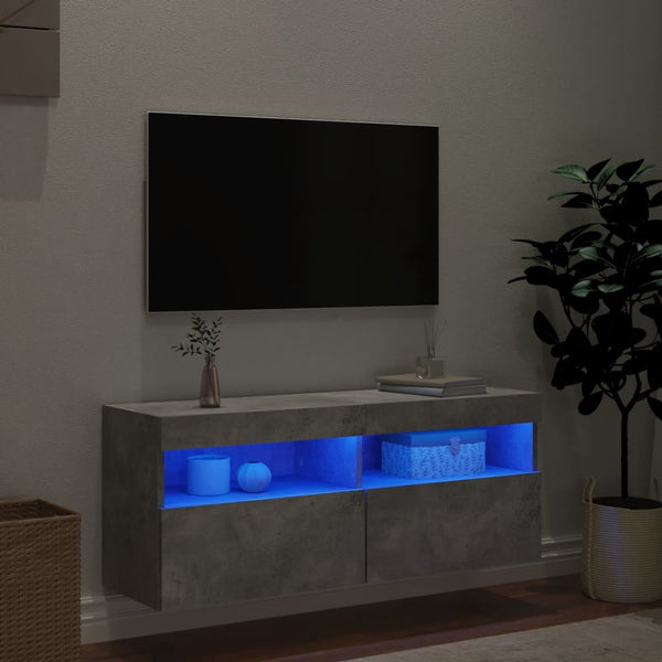 TV-seinäkaappi LED-valoilla betoninharmaa 100x30x40 cm