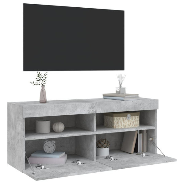 TV-seinäkaappi LED-valoilla betoninharmaa 100x30x40 cm