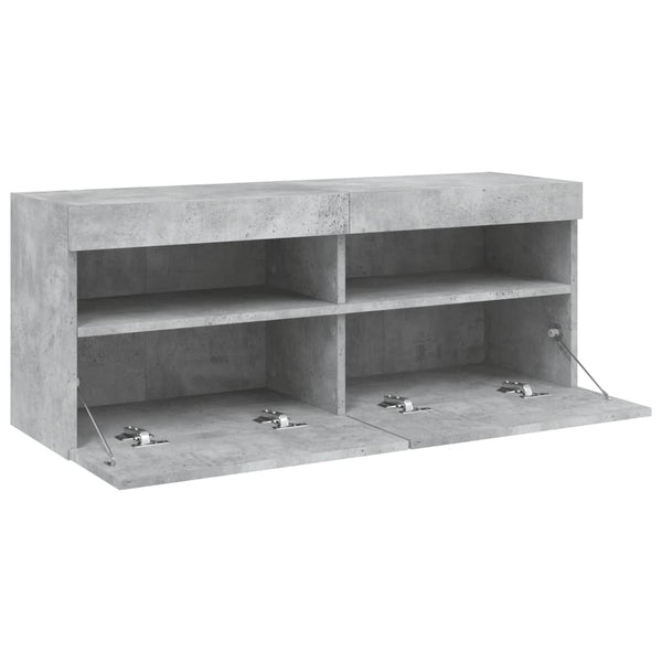 TV-seinäkaappi LED-valoilla betoninharmaa 100x30x40 cm