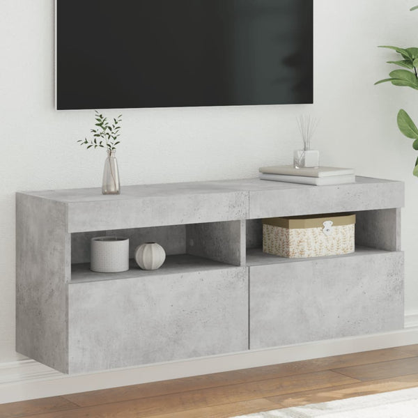 TV-seinäkaappi LED-valoilla betoninharmaa 100x30x40 cm