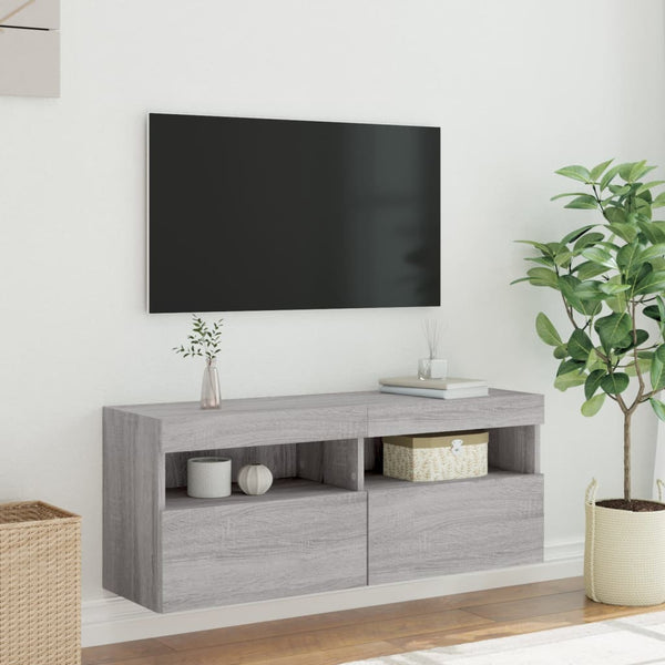 TV-seinäkaappi LED-valoilla harmaa Sonoma 100x30x40 cm