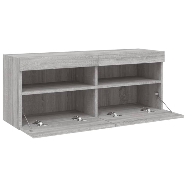 TV-seinäkaappi LED-valoilla harmaa Sonoma 100x30x40 cm